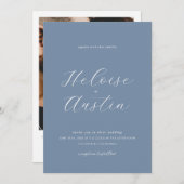 ダスティブルーQRコードフォトB&W結婚式招待状 招待状 (正面/裏面)