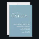 ダスティブルーSweet sixteen |第シンプル16誕生日 招待状<br><div class="desc">16エレガント番目のバースデーパーティ招待状とオフ中心のデザイン。背面におもしろい「16」の模様が付いた風通しの良い青色。(裏面パターンはデザインツールを使もし用して必要に応じて除去できる)。</div>