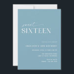 ダスティブルーSweet sixteen |第シンプル16誕生日 招待状<br><div class="desc">16エレガント番目のバースデーパーティ招待状とオフ中心のデザイン。背面におもしろい「16」の模様が付いた風通しの良い青色。(裏面パターンはデザインツールを使もし用して必要に応じて除去できる)。</div>