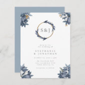 ダスティブ離れルールとモダン金ゴールドモノグラム結婚ズ インビテーションポストカード (正面/裏面)