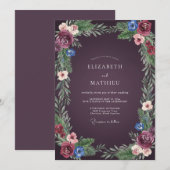 ダスティプラムの葉とセージの結婚式 招待状 (正面/裏面)