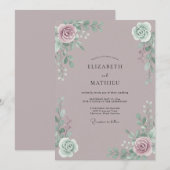ダスティプラムの葉と落ち着いたユーカリの結婚式 招待状 (正面/裏面)