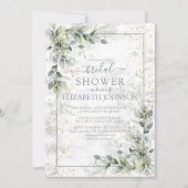 ダスティボタニカルグリーンリー金ゴールド大理石ブライダルシャワー 招待状 (正面)