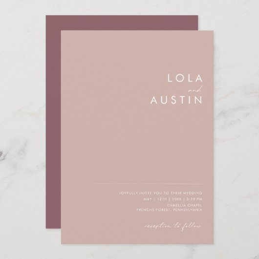 ダスティボホ |バラとパープル結婚オール 招待状 (正面/裏面)