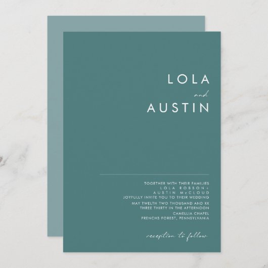 ダスティボホ |緑と青の結婚式招待状 招待状 (正面/裏面)