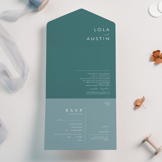 ダスティボホ |青と緑のシールと送信 オールインワン招待状