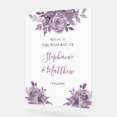 ダスティマウヴフローラバラボタニカル結婚ウェルカム アクリルサイン (傾斜)