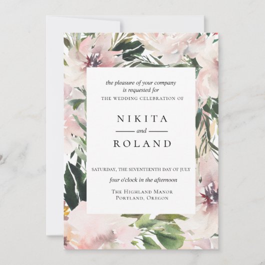 ダスティマウヴボタニカル結婚式招待状 招待状 (正面)