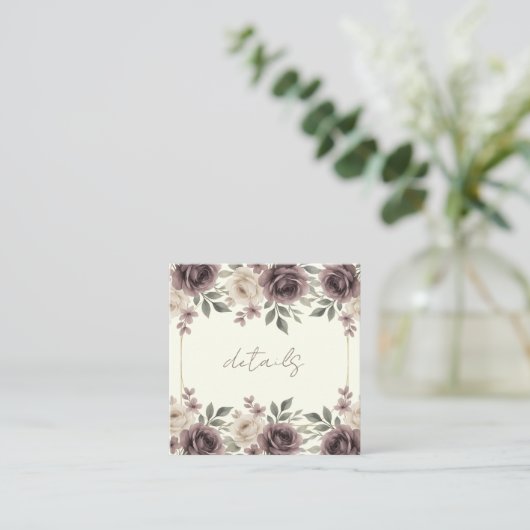 ダスティマウヴ&アイボリー開花ボタニカル結婚ズ スクエア名刺 (スタンド正面)