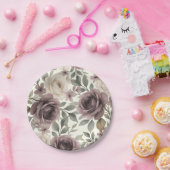 ダスティマウヴ&アイボリー開花ボタニカル結婚ズ ペーパープレート (パーティー)