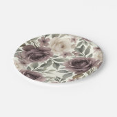 ダスティマウヴ&アイボリー開花ボタニカル結婚ズ ペーパープレート (アングル)