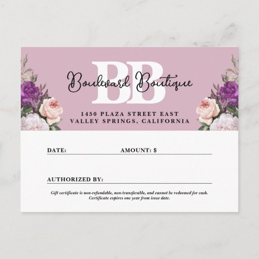 ダスティマエレガントーヴフローラギフト証明書カード ポストカード (裏面)