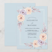 ダスティマットマーブルのラナンキュラスとユーカリの結婚式 招待状 (正面/裏面)