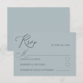 ダスティミニマルブルRSVPタイポグラフィ結婚ズ 出欠カード (正面/裏面)