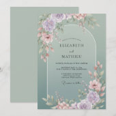 ダスティミントの野生の花の結婚式 招待状 (正面/裏面)