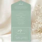 ダスティミントグリーンシンプルモダンスクリプト オールインワン招待状