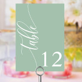 ダスティミントグリーンモダン書道結婚の テーブルナンバー