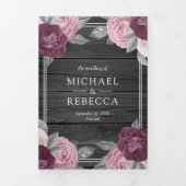 ダスティメイブパープルピンクローズQRコードウッド結婚ズ 三つ折り招待状 (カバー)