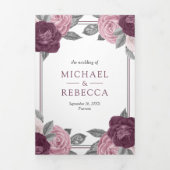 ダスティメイブパープルピンクローズQRコード結婚ズ 三つ折り招待状 (カバー)