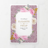 ダスティメイブピンクフローラオールインワンクレスト結婚ーズ 三つ折り招待状 (カバー)
