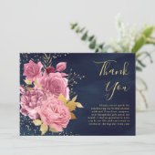 ダスティメイブピンクフローラネイビーブルーブライダルシャワー サンキューカード (スタンド正面)