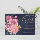ダスティメイブピンクフローラネイビーブルーブライダルシャワー 招待状 (スタンド正面)