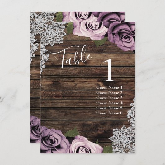 ダスティメイヴバラ結婚のテーブル番号座席 招待状 (正面/裏面)