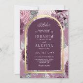 ダスティメイヴパープルフローラアーチムスリム結婚ズ 招待状 (正面)