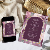 ダスティメイヴパープルフローラアーチムスリム結婚ズ 招待状