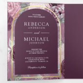 ダスティメイヴパープルフローラアーチQRコード結婚ズ 三つ折り招待状 (内部最初)