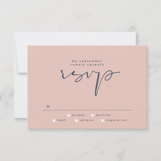 ダスティモダンエレガントバラネイビーブルー結婚ズ 出欠カード (正面)