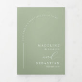 ダスティモダングリーンボホアーチフォトQRコード結婚s 三つ折り招待状 (カバー)