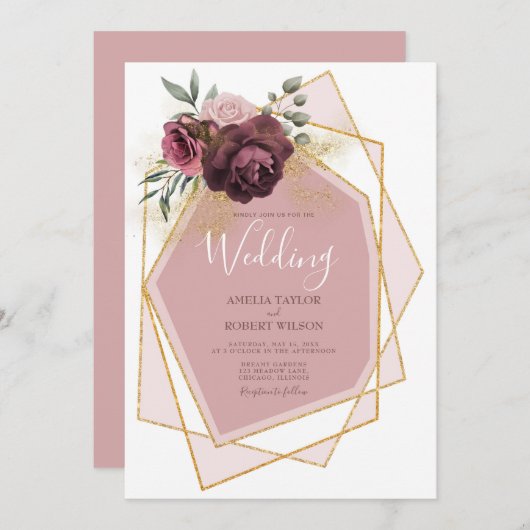 ダスティモダンバラフローラ金ゴールド幾何学 招待状 (正面/裏面)