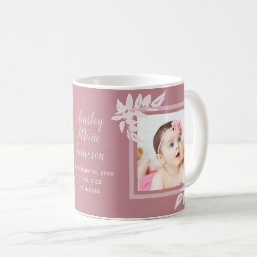 ダスティモダンバラ新生児ガール誕生統計写真 コーヒーマグカップ (正面右)