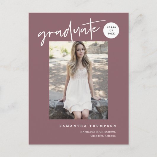 ダスティモダンパープル大学の高校卒業写真 ポストカード (正面)