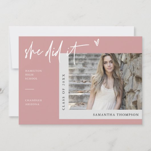 ダスティモダンピンクボホ彼女は卒業写真を撮った 招待状 (正面)