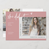 ダスティモダンピンクボホ彼女は卒業写真を撮った 招待状 (正面/裏面)