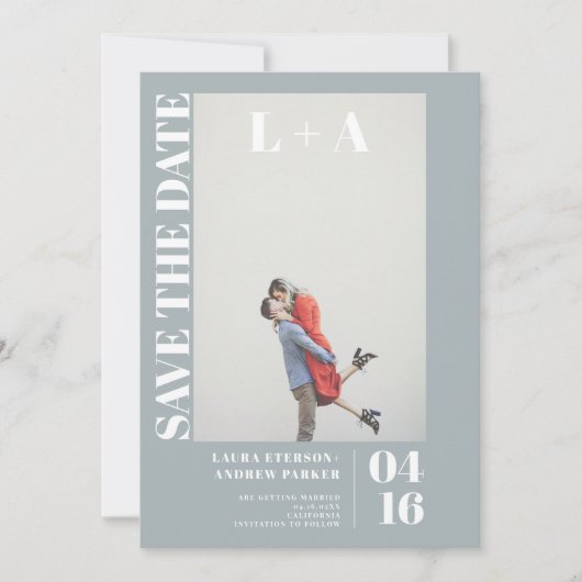 ダスティモダンブはっきりしたル青イニシャル写真の日付を保存 セーブザデート (正面)