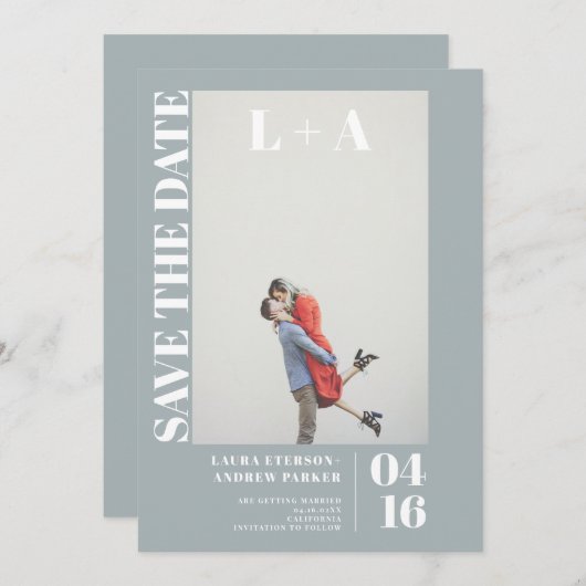 ダスティモダンブはっきりしたル青イニシャル写真の日付を保存 セーブザデート (正面/裏面)