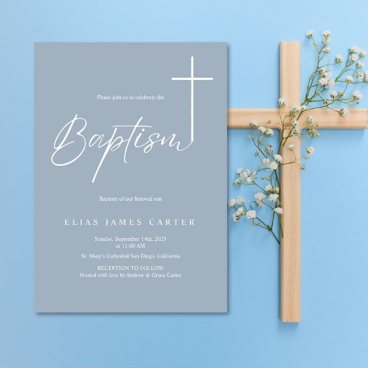 ダスティモダンブエレガントル男の赤ちゃんバプテスマ 招待状