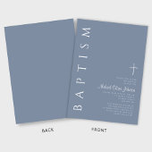 ダスティモダンブルエレガントブルー・クロス・バプテスマ 招待状