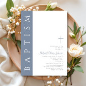 ダスティモダンブルエレガントブルー・クロス・バプテスマ 招待状