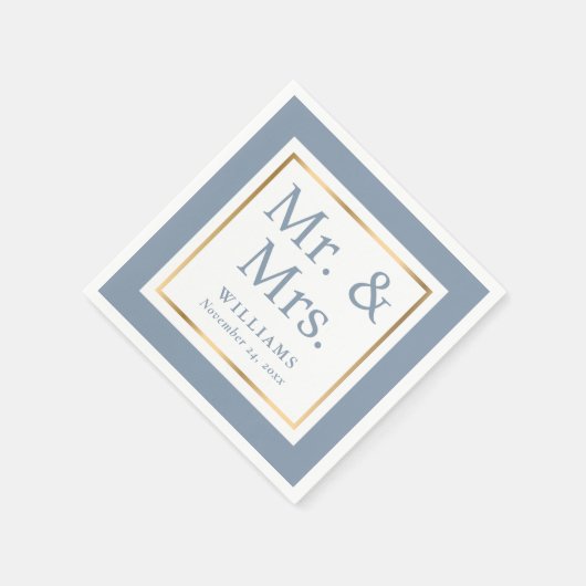 ダスティモダンブルーと金ゴールドのナ結婚プキン スタンダードカクテルナプキン (角)