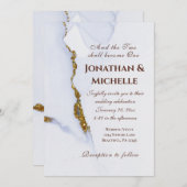 ダスティモダンブルーと金ゴールドクリスチャン結婚ズ 招待状 (正面/裏面)