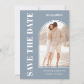 ダスティモダンブルーのアーチ写真の日付を保存 セーブザデート (正面)