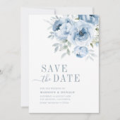 ダスティモダンブルーのフローラは日付カードを保存 招待状 (正面)