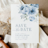 ダスティモダンブルーのフローラは日付カードを保存 招待状