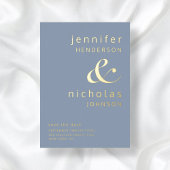 ダスティモダンブルーウェディング日付金ゴールドを保存 箔招待状