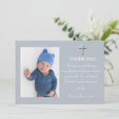 ダスティモダンブルーエレガントクロスボーイバプテスマ サンキューカード (スタンド正面)