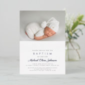 ダスティモダンブルーシルバークロスボーイフォトバプテスマ 箔招待状 (立ち正面)